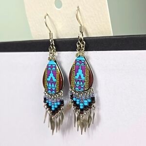 Bohemian Blue and Purple Dangle Silver Earrings
